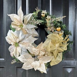 Elegant Gold and Cream Holiday Wreath